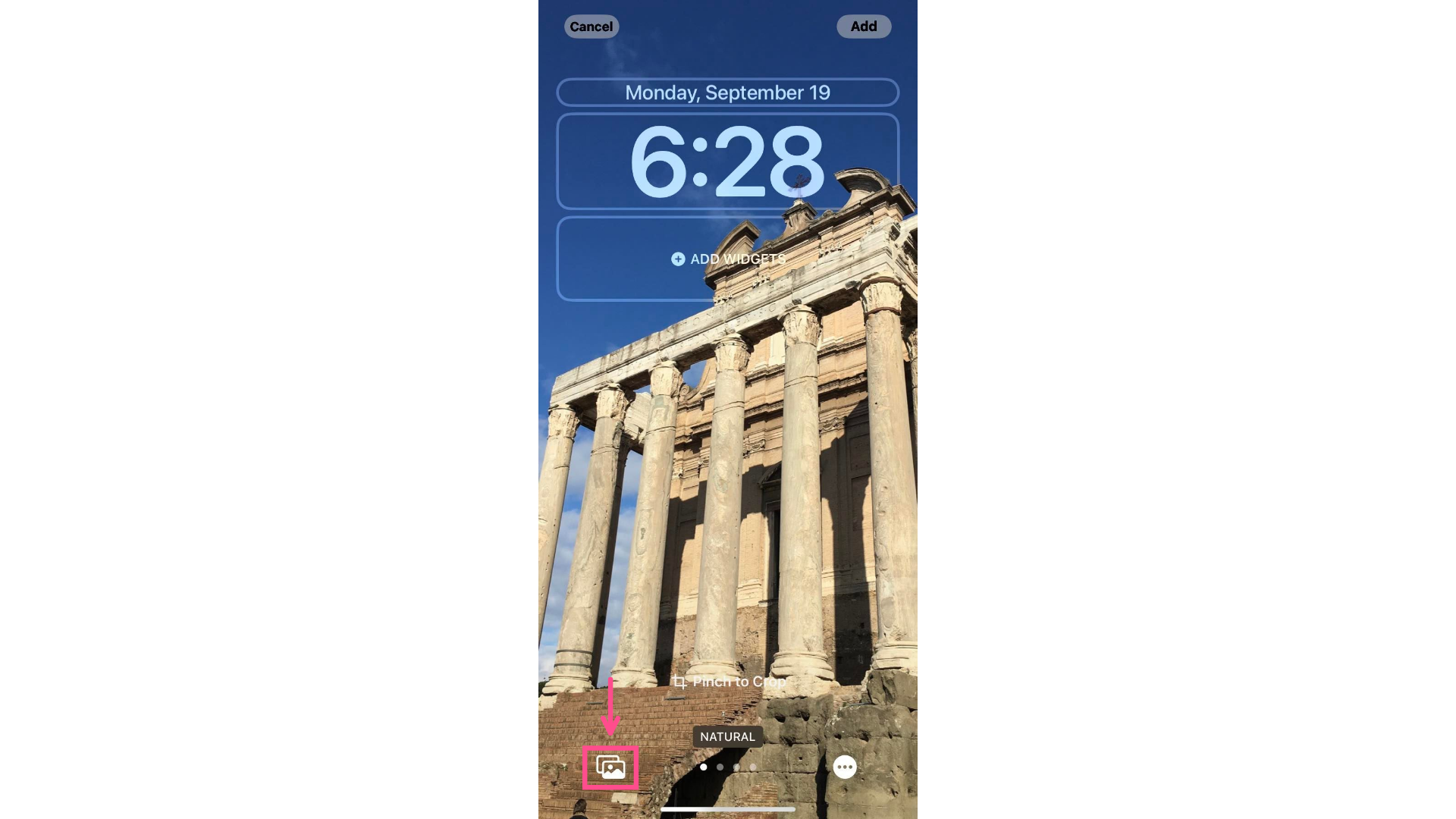 A screenshot showing how to change the wallpaper on iOS 16