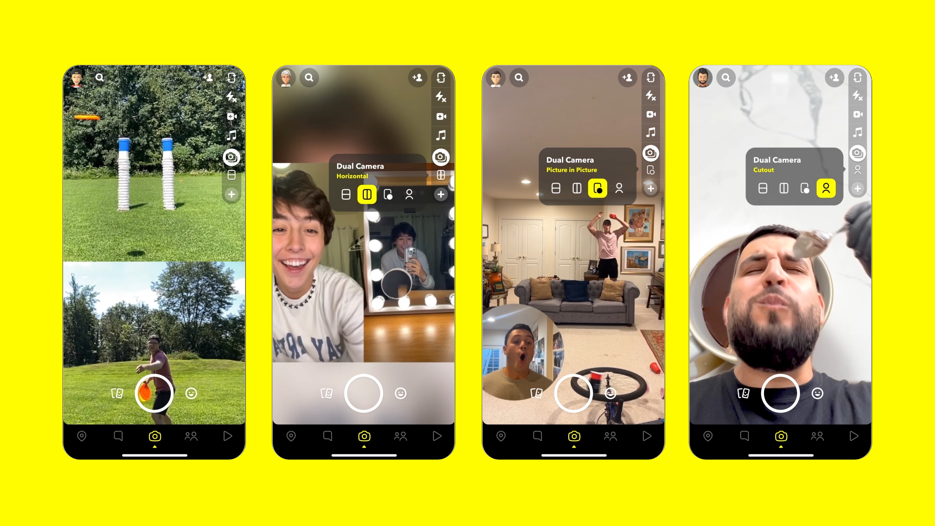 Images showing Snapchat's new Dual Camera feature via Snapchat's News Room