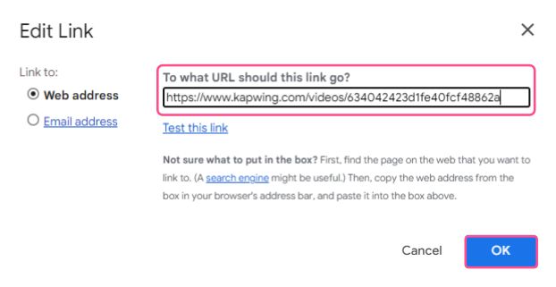 A screenshot of the Edit Link option in Layouts via Gmail