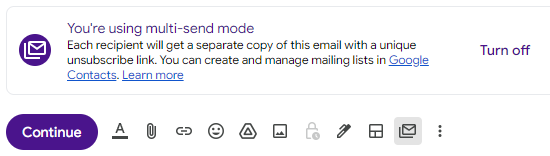 A screenshot showing multi-send mode in Gmail
