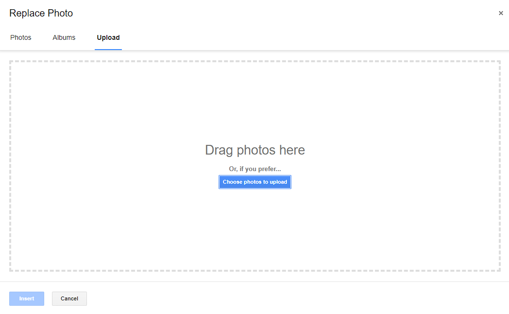 A screenshot of the Replace Photo option in Layouts via Gmail