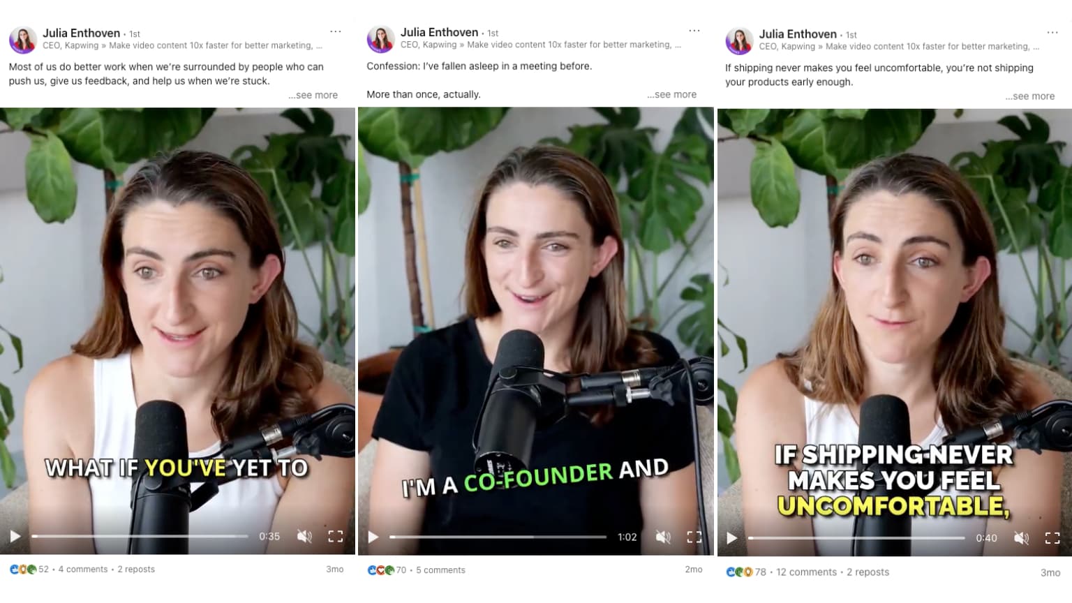 Screenshot of our CEO, Julia Enthoven, posting videos on LinkedIn.