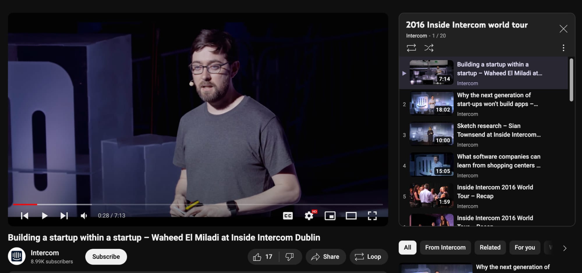 Image of a live event session that's been uploaded as a shortened YouTube video.
