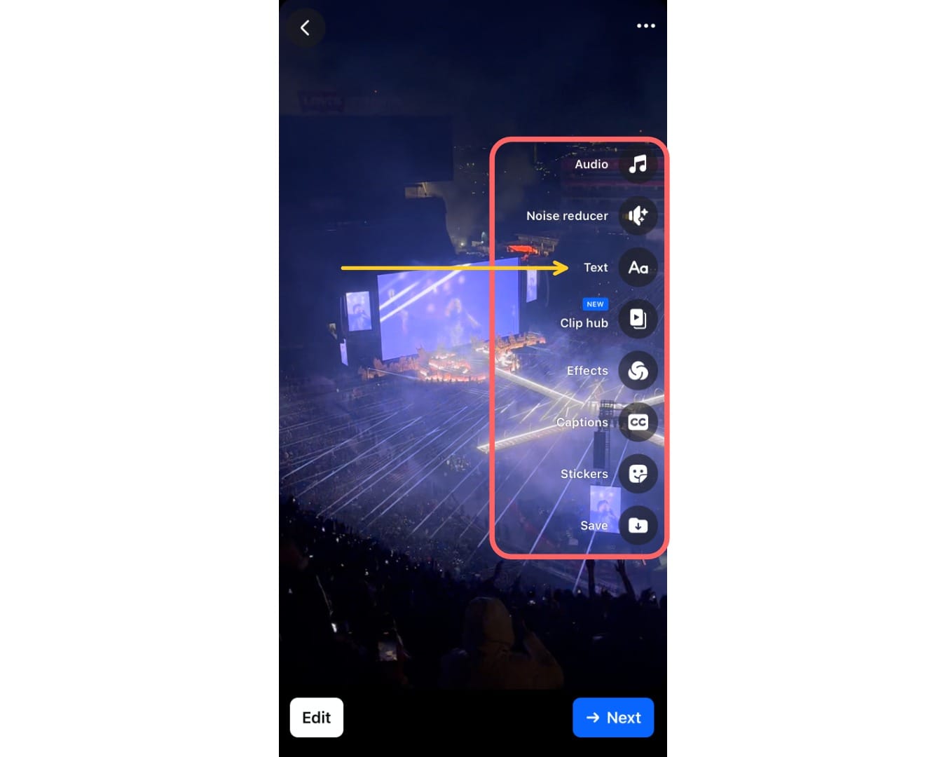 A screenshot showing the Facebook editing page with a circle around the right-hand tool-bar