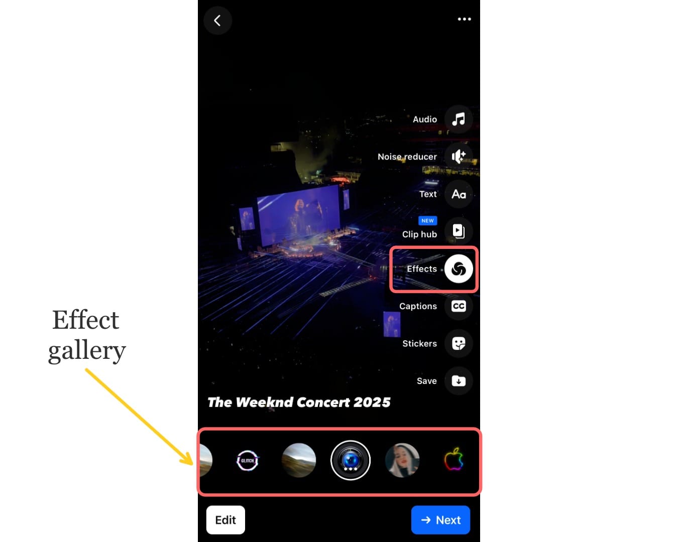 A screenshot showing the Facebook effects library