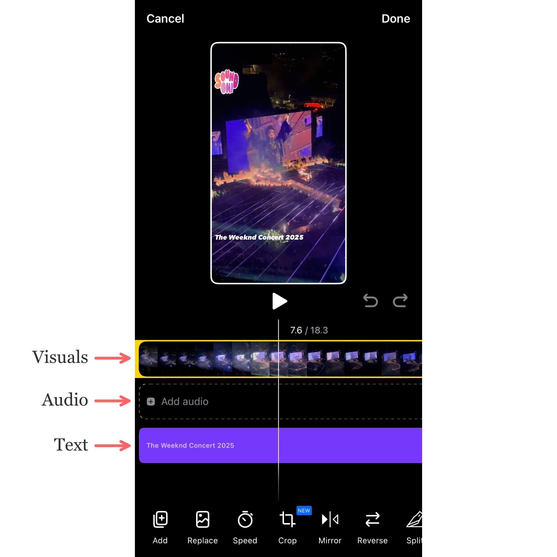 A screenshot showing the Facebook editing timeline.