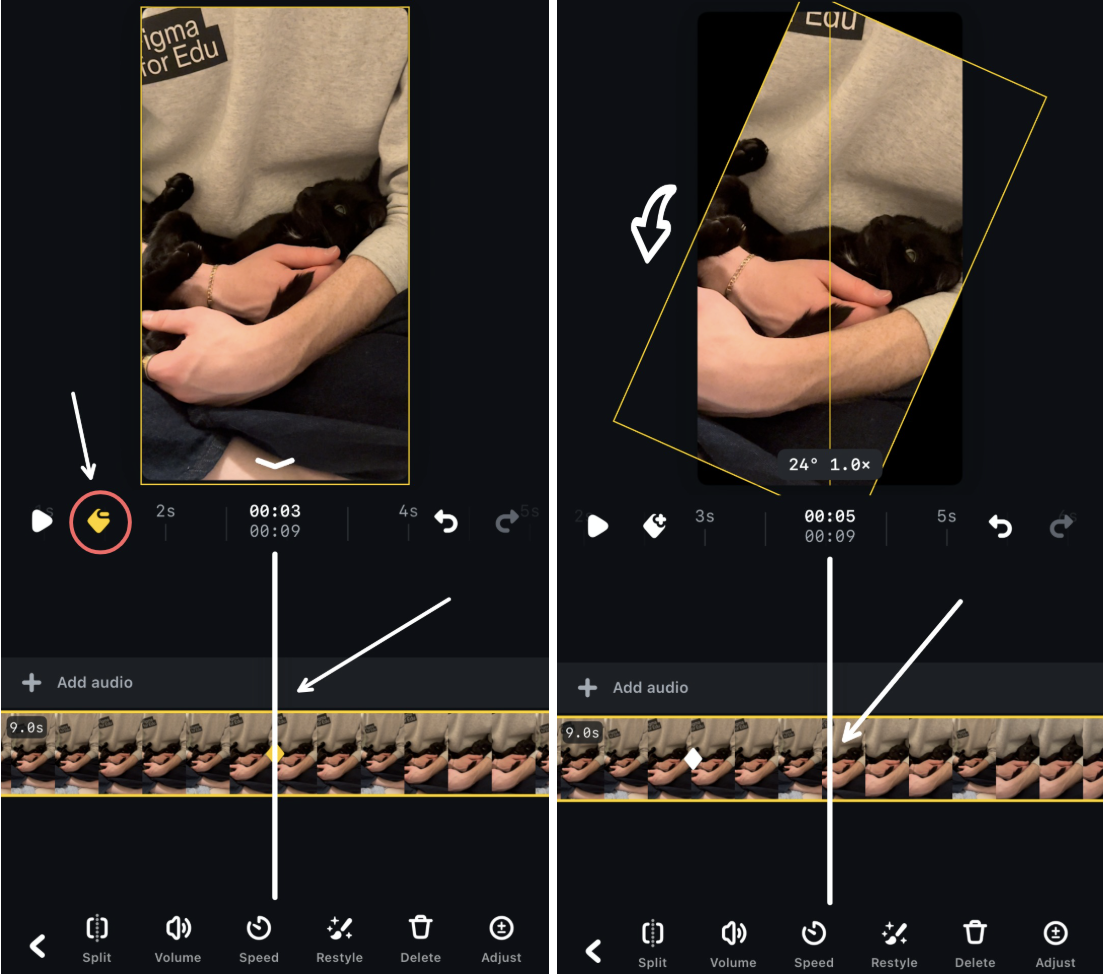 2 screenshot showing the the keyframe feature within the Edits interface