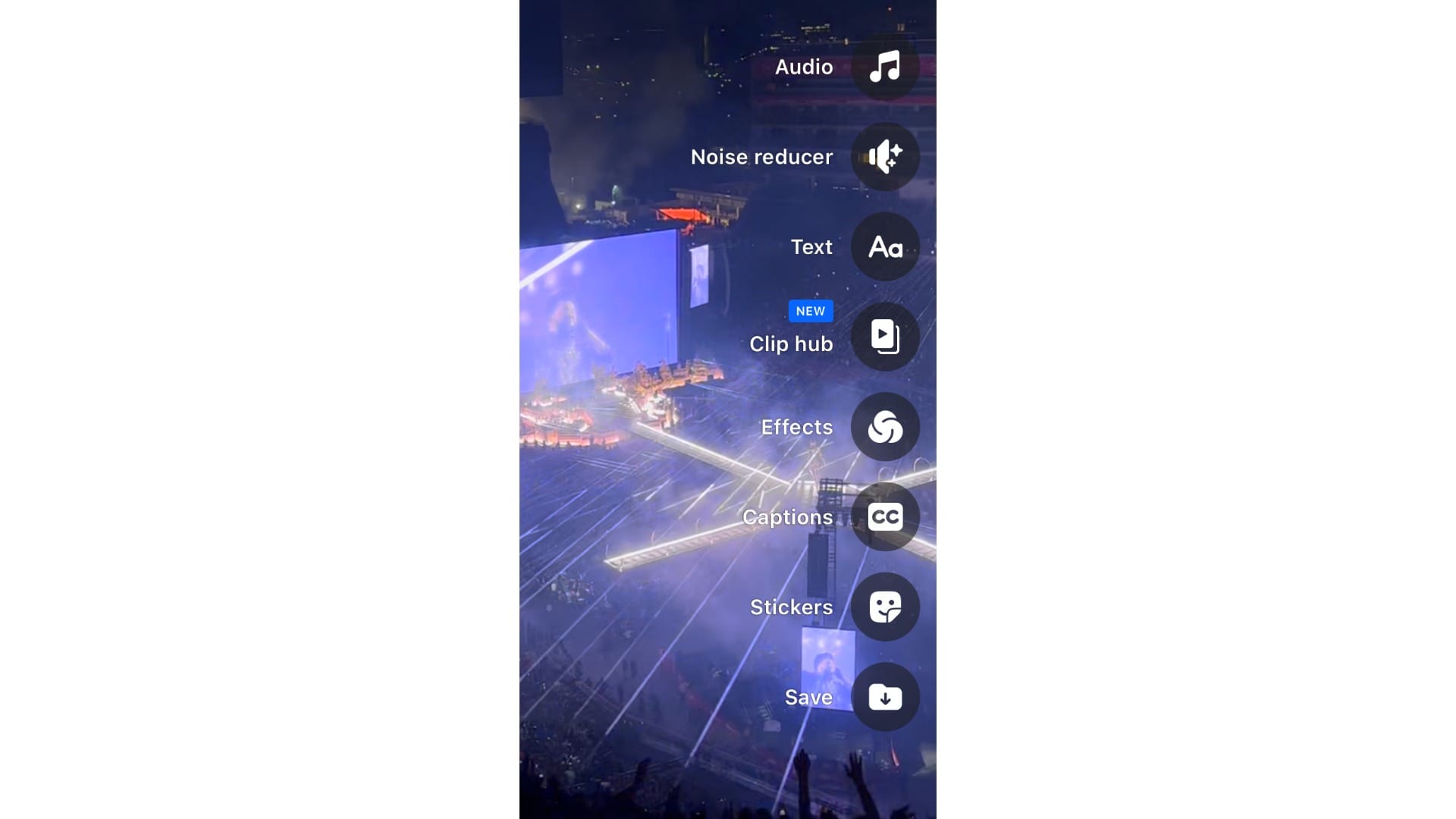 A screenshot showing the right-hand toolbar in the Facebook editing interface. 