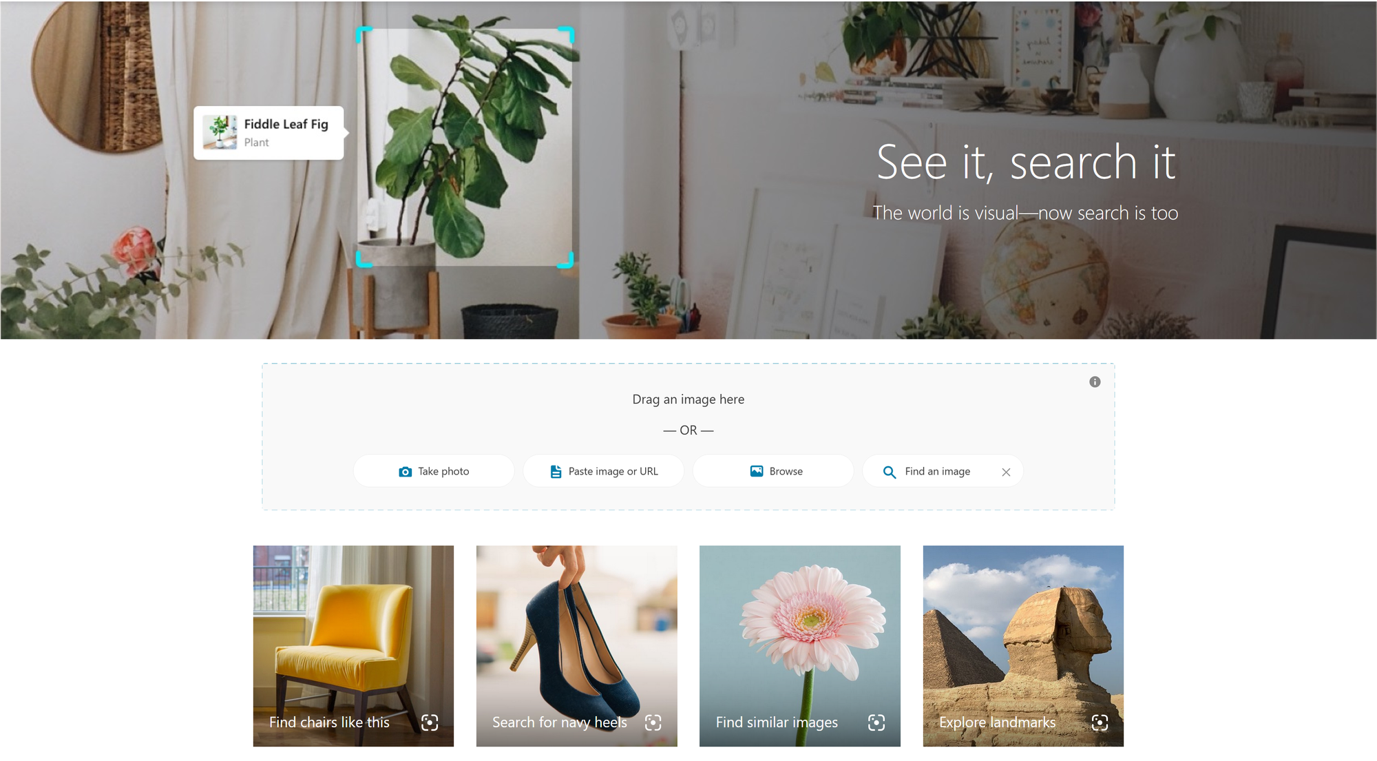 Bing search interface showing a custom file uploader for use when reverse video searching.