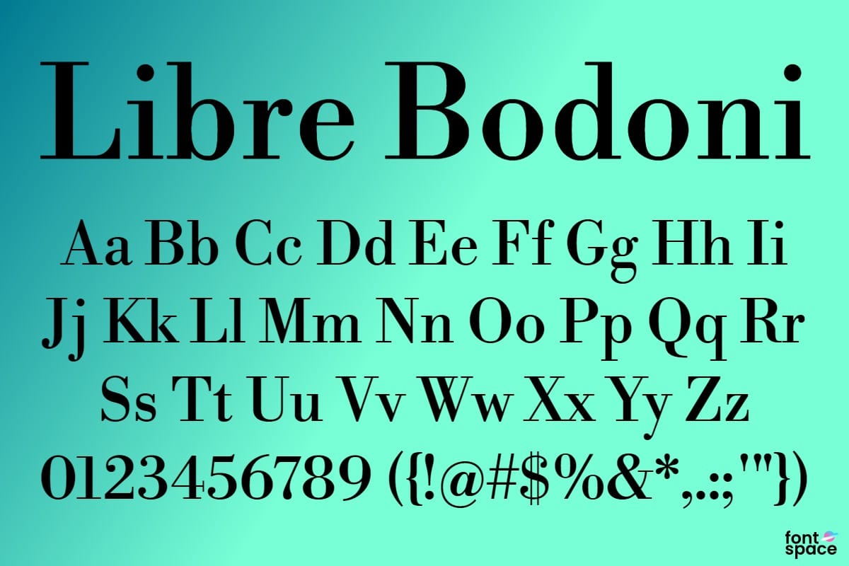 Libre Bodoni high-contrast serif font specimen for bold Valentine’s Day posters and graphics