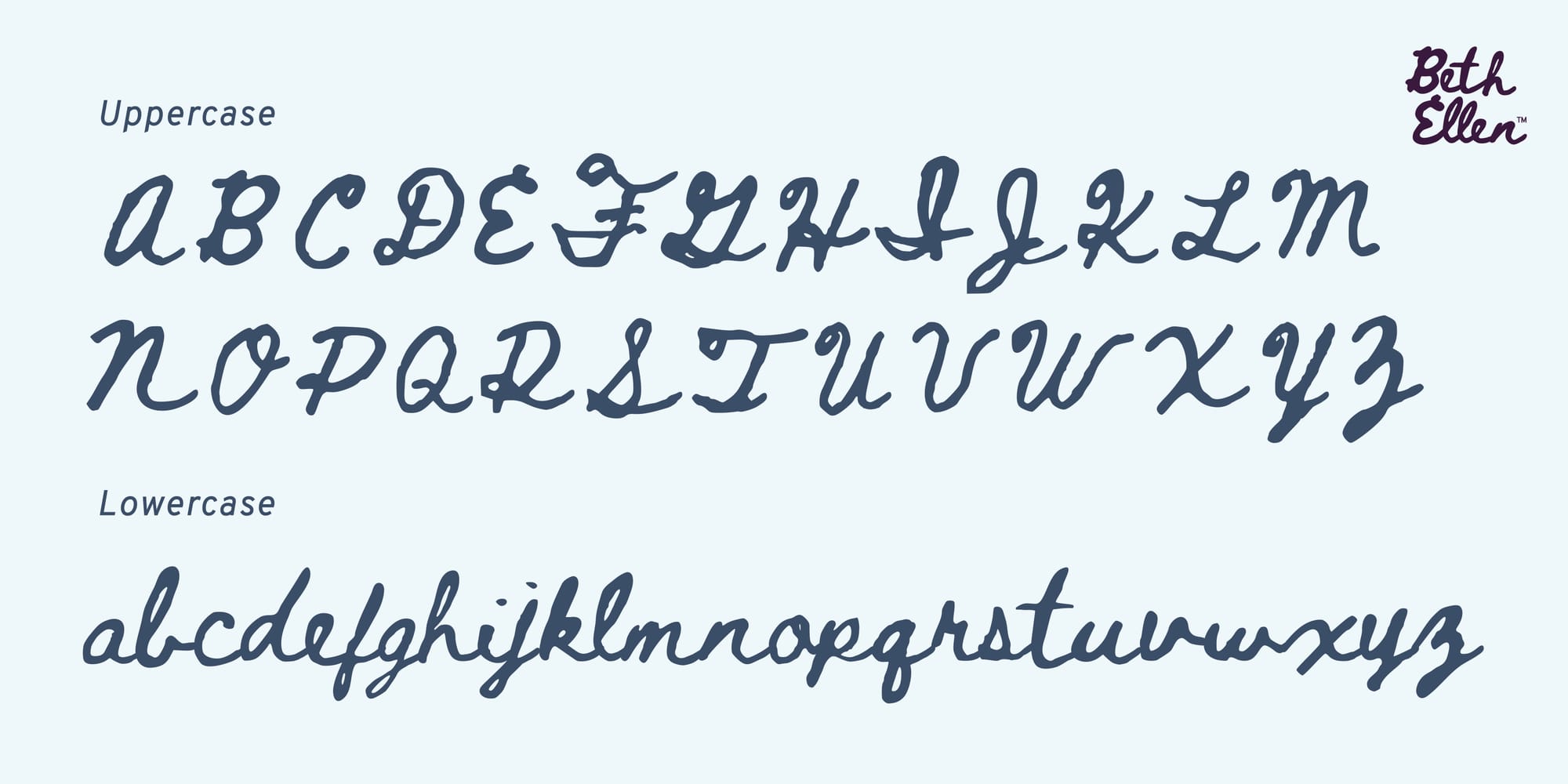 Beth Ellen bold script font specimen showing thick brush-style lettering for Valentine’s Day cards and posters