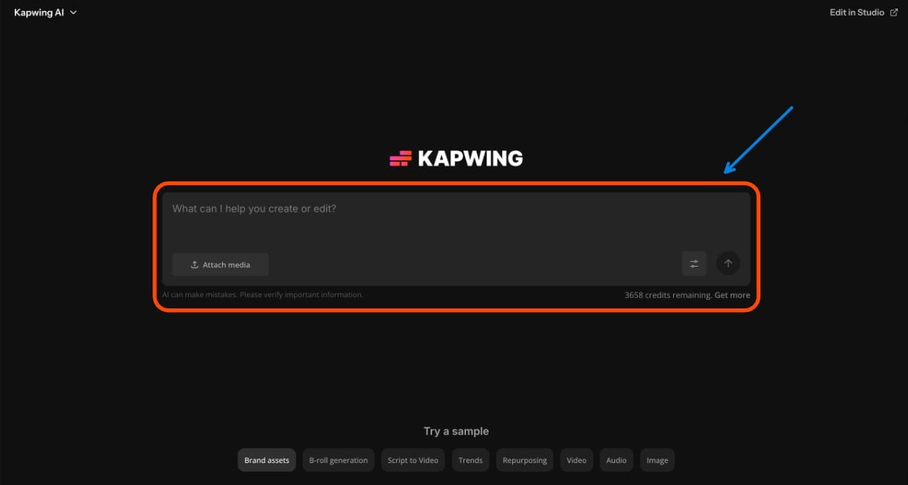 Kapwing AI prompt box used to generate custom Valentine’s Day script lettering and romantic typography