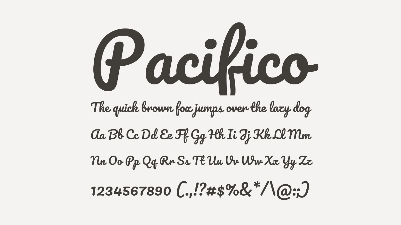 Pacifico script font specimen used for playful Valentine’s Day video text and animated headlines
