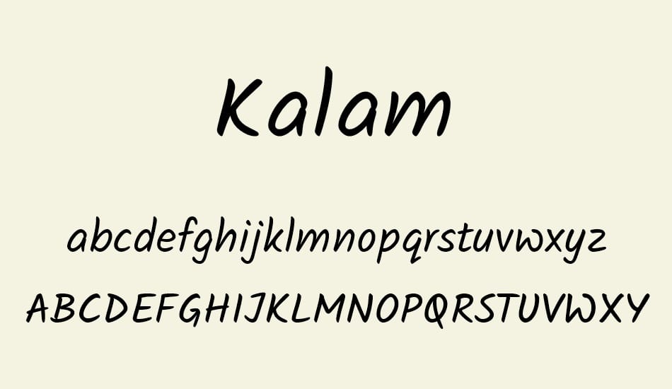 Kalam handwritten font specimen with rounded letterforms for friendly Valentine’s Day designs