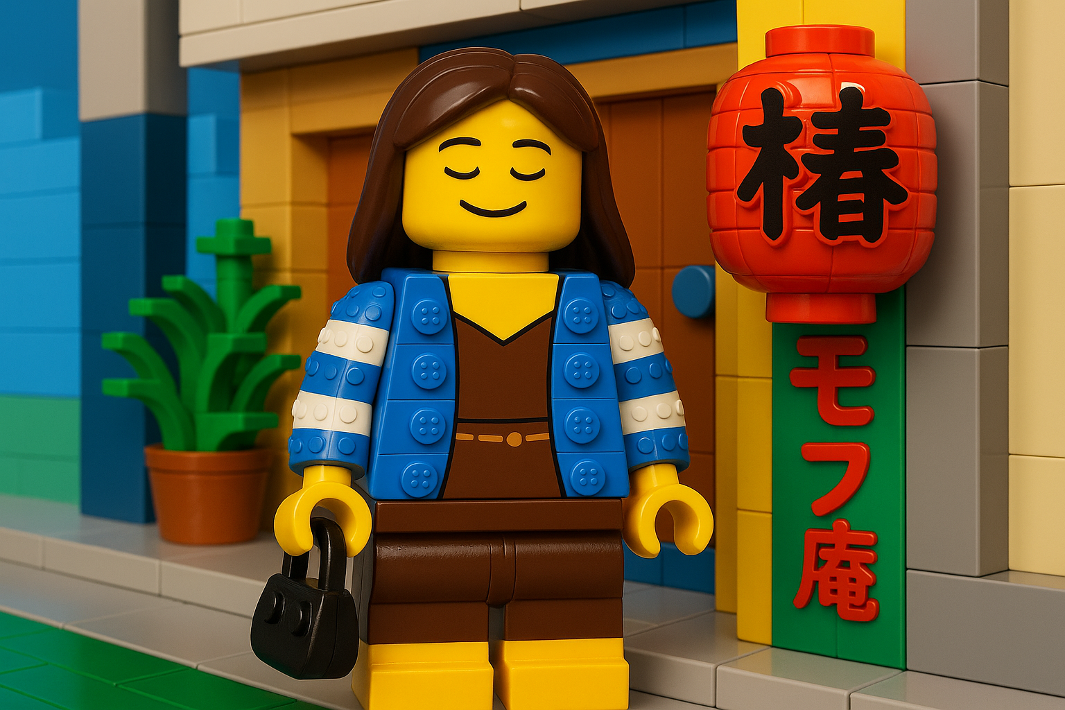 LEGO-style image made from interlocking plastic bricks with bright colors and simplified features.