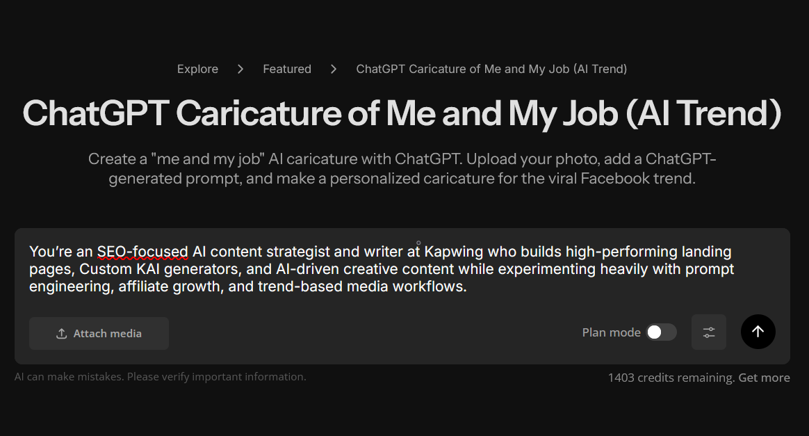 Example ChatGPT caricature image generator with the caricature prompt pasted in.