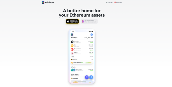 A marketing image for the Rainbow Ethereum wallet for iOS and Android