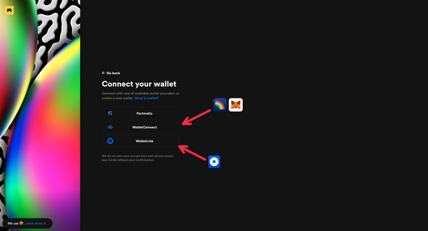 The wallet connections screen on Rarible