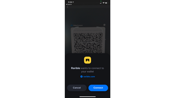 The screen that connects rarible to an Ethereum wallet