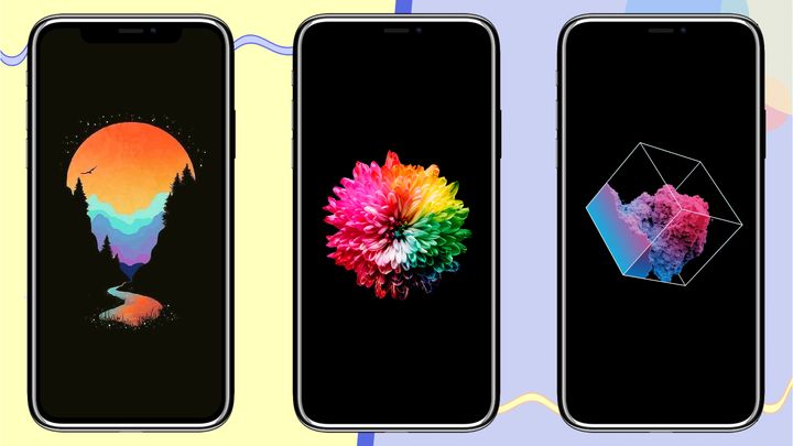 Three examples of AMOLED wallpapers with pure black backgrounds. 