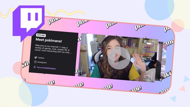 A graphic showing off Twitch's Channel Trailer feature on Pokimane's Twitch channel. 