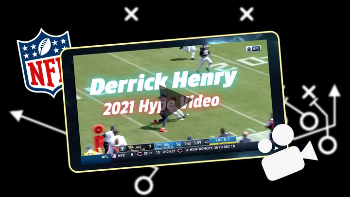 A graphic featuring a highlight video of running back Derrick Henry. 