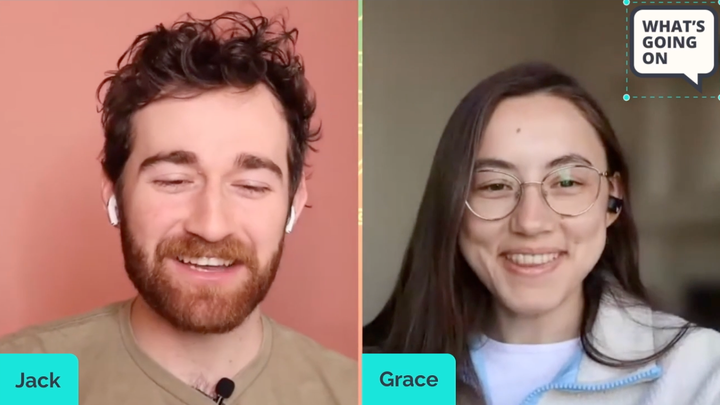 Image of two people speaking on camera with great lighting and clean backgrounds.