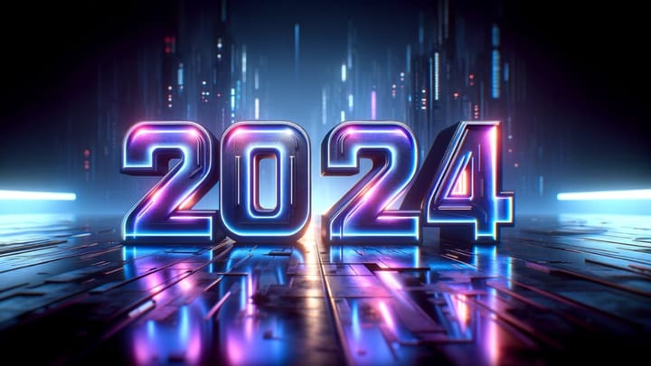 Graphic featuring the year 2024 in a futuristic setting.