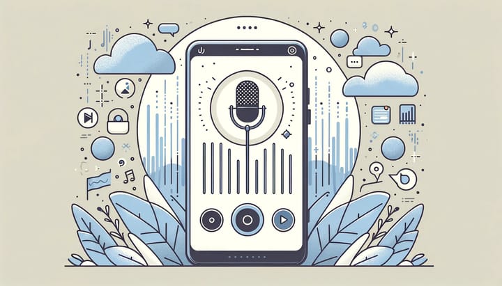 Illustration featuring a smartphone recording various sounds via an internal mic.